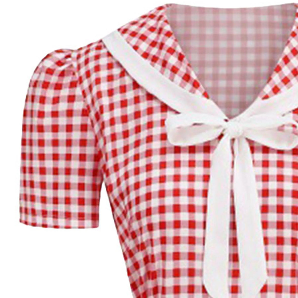 Vintage-Inspired Red Gingham Swing Dress with Contrasting Collar