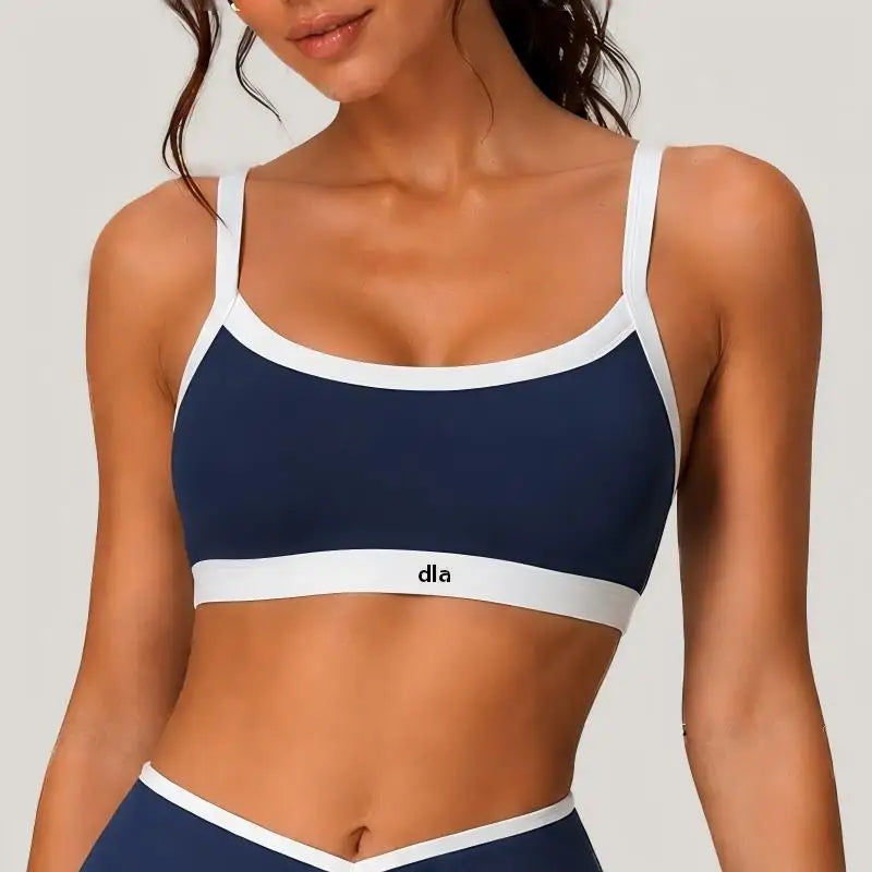 Black Contrast-Trim Scoop Neck Sports Bra with Athletic Underband
