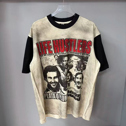 Distressed Graphic Oversized Cotton Streetwear T-Shirt with Vintage-Inspired Artwork