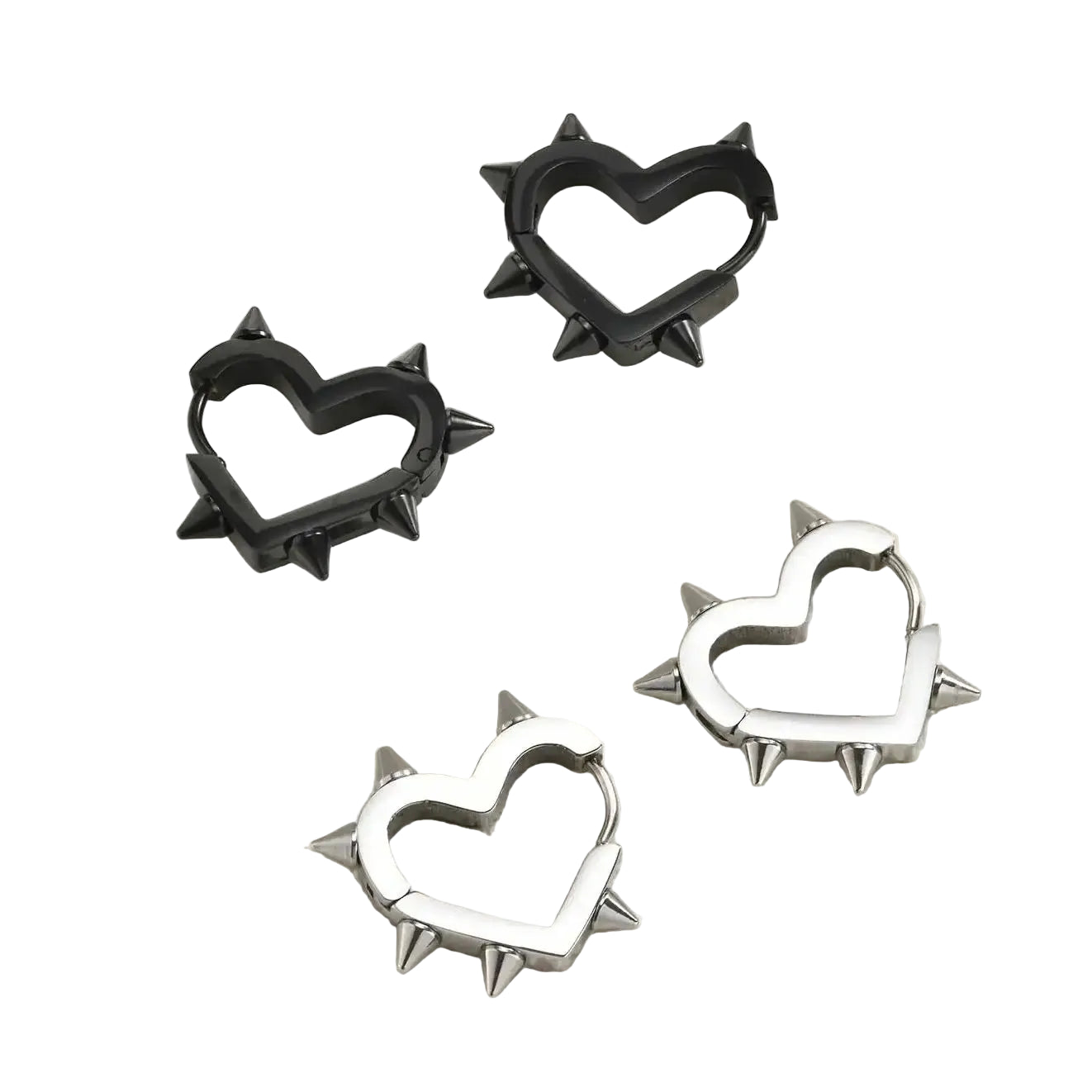 Gothic Heart Hoop Earrings with Rivet Inspired Alternative Fashion Details