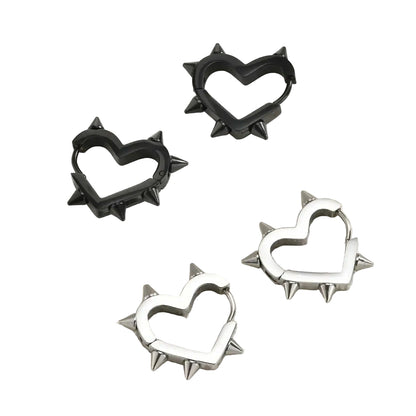Gothic Heart Hoop Earrings with Rivet Inspired Alternative Fashion Details