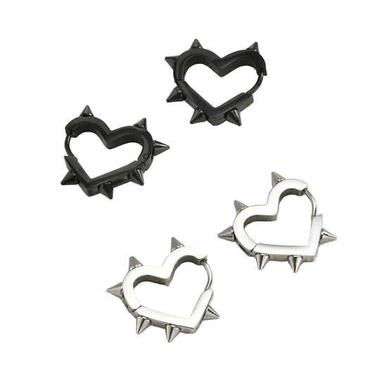 Gothic Heart Hoop Earrings with Rivet Inspired Alternative Fashion Details