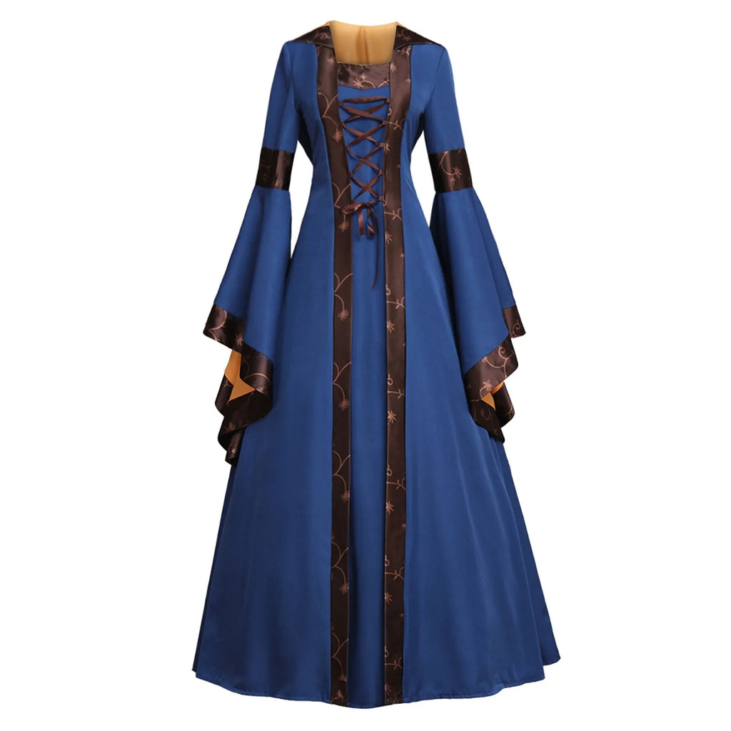Traditional Gothic Robe Dress with Embroidered Details and Bell Sleeves