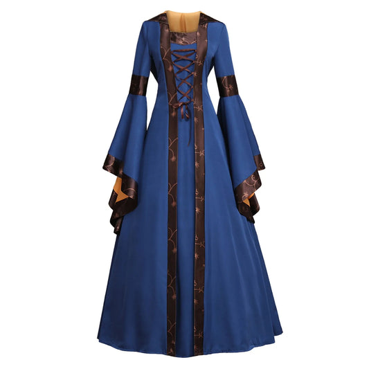 Traditional Gothic Robe Dress with Embroidered Details and Bell Sleeves