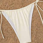 Cream String Bikini with Beaded Palm Tree Embellishments