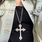 Vintage Gothic Cross Pendant Necklace With Layered Chain Y2K Punk Styling Accents