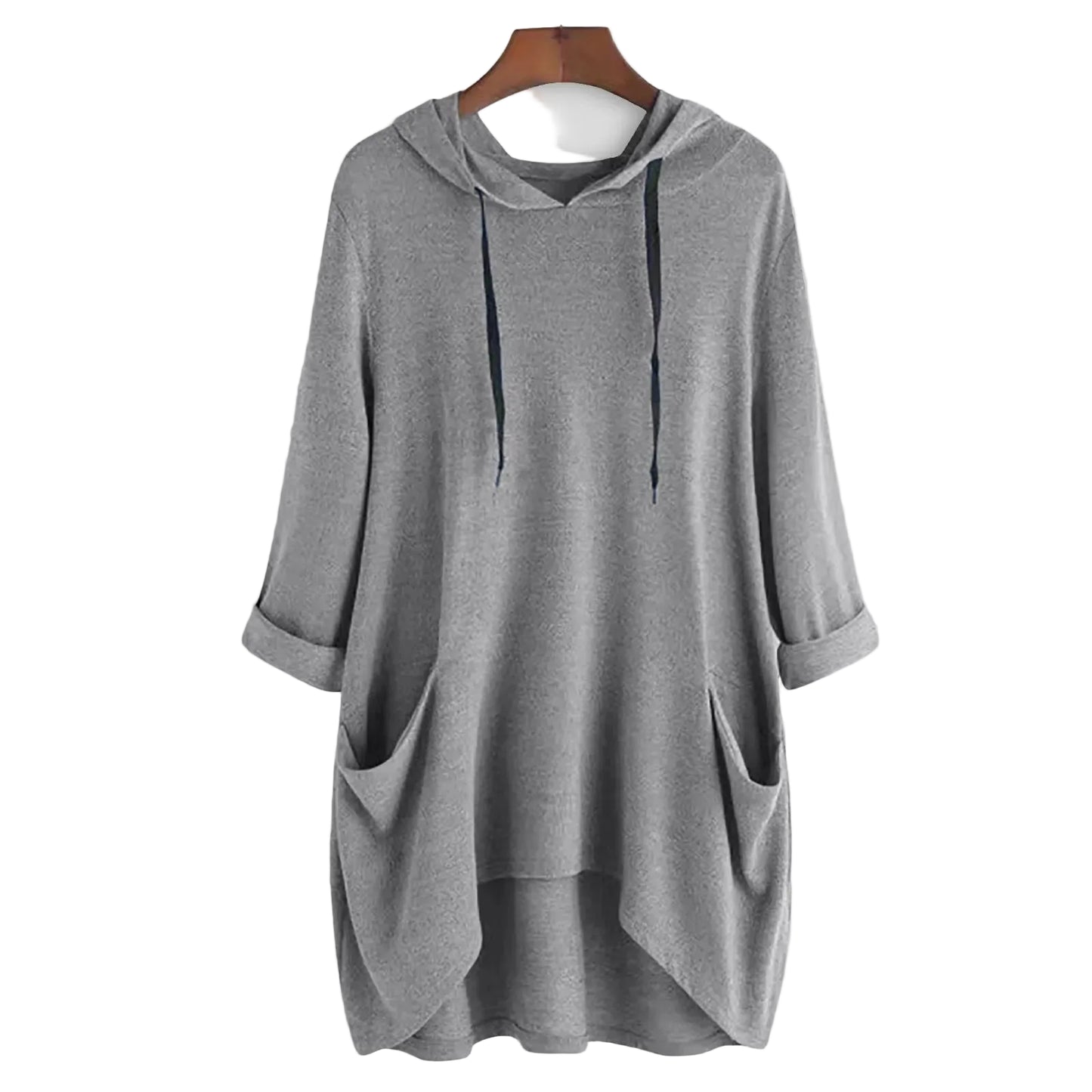 Relaxed Asymmetrical Hem Hooded Pullover for Casual Everyday Streetwear
