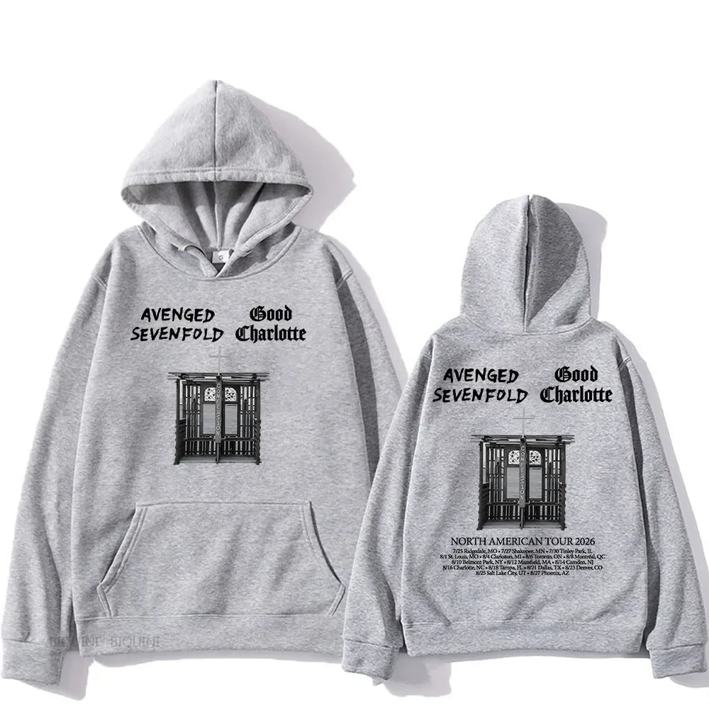 Vintage Tour Graphic Hoodie with Relaxed Streetwear Silhouette and Back Print