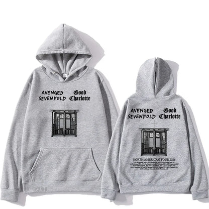 Vintage Tour Graphic Hoodie with Relaxed Streetwear Silhouette and Back Print