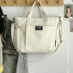 Minimal Canvas Tote Shoulder Crossbody Bag with Large Capacity Design