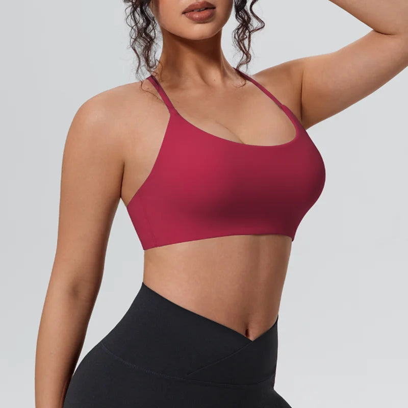 Sleek Minimalist Wire-Free Sports Bra with Thin Straps and Scoop Neckline