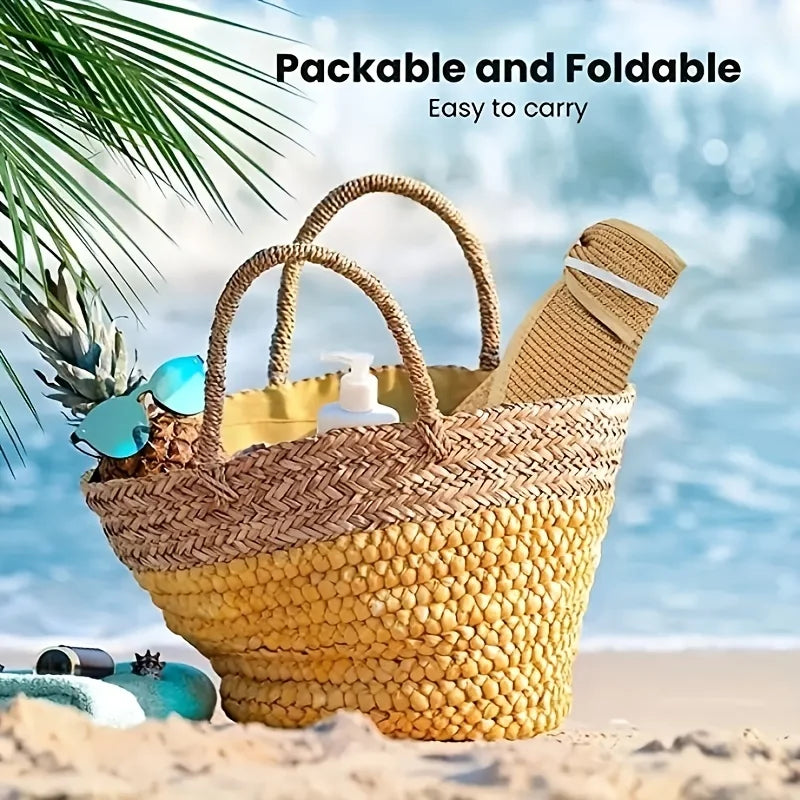 Foldable Wide Brim Straw Visor Hat with Open Top Design for Beach and Summer Travel