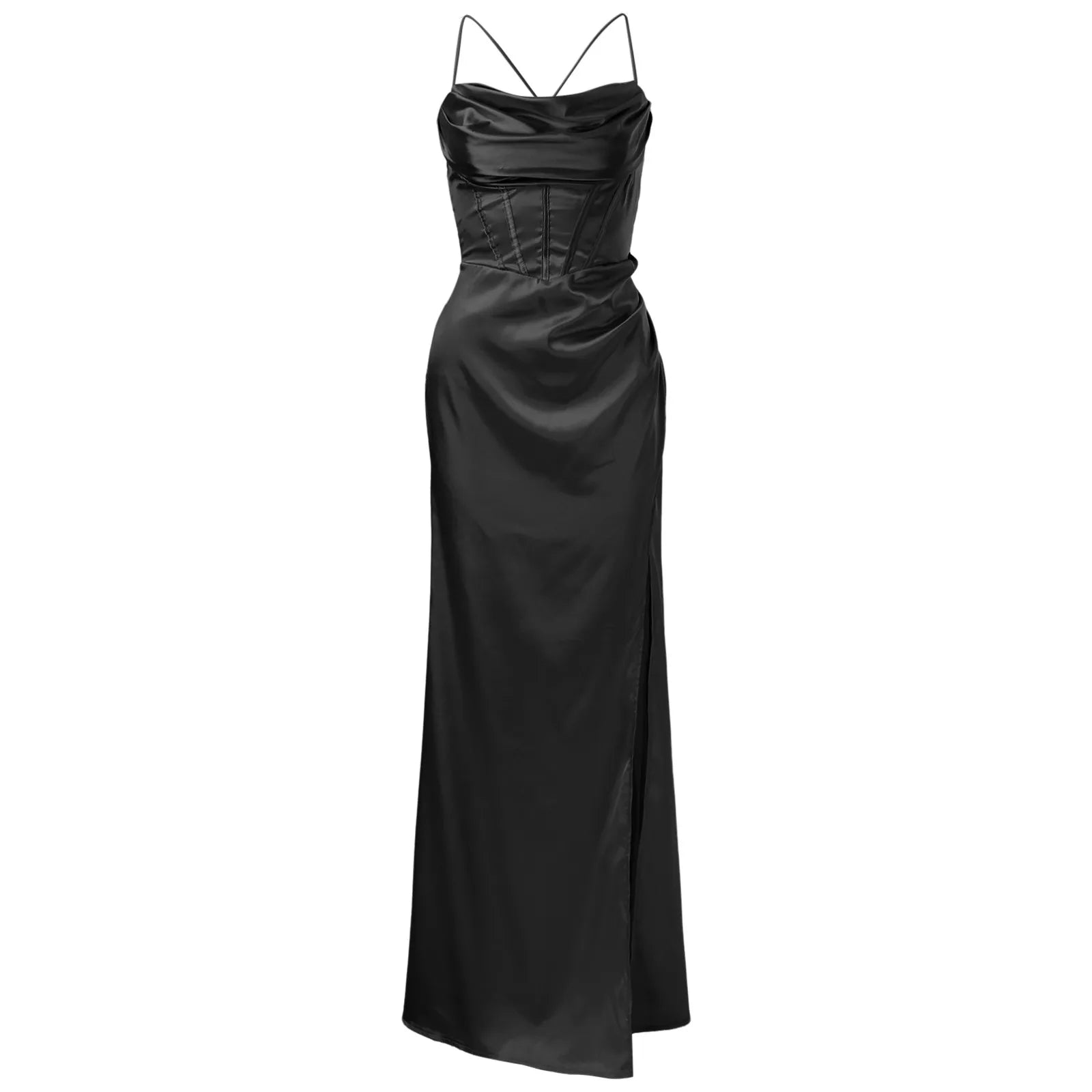 Satin Finish Corset Inspired Maxi Dress with Sculpted Silhouette
