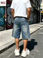 Men's Relaxed Denim Cargo Shorts with Utility Pockets and Garment Washed Casual Streetwear Fit