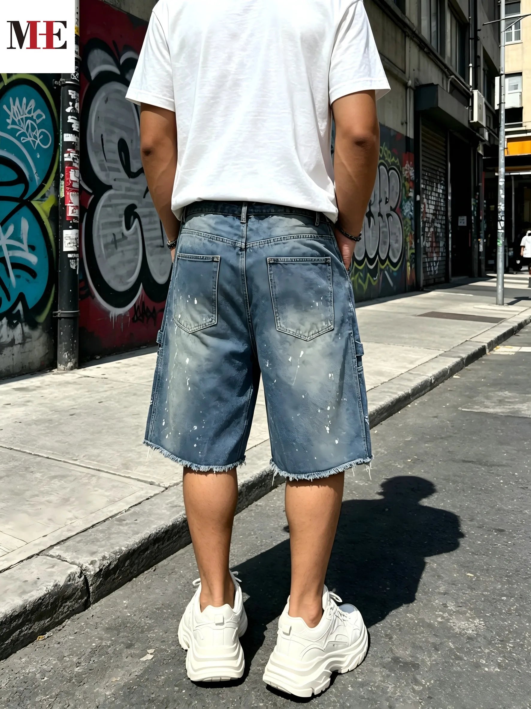 Men's Relaxed Denim Cargo Shorts with Utility Pockets and Garment Washed Casual Streetwear Fit
