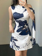 One Shoulder Mini Dress with Draped Detail and Elegant Asymmetrical Silhouette