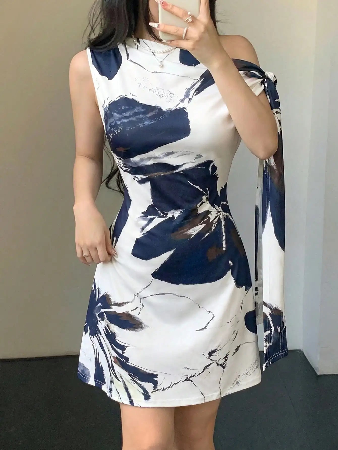 One Shoulder Mini Dress with Draped Detail and Elegant Asymmetrical Silhouette