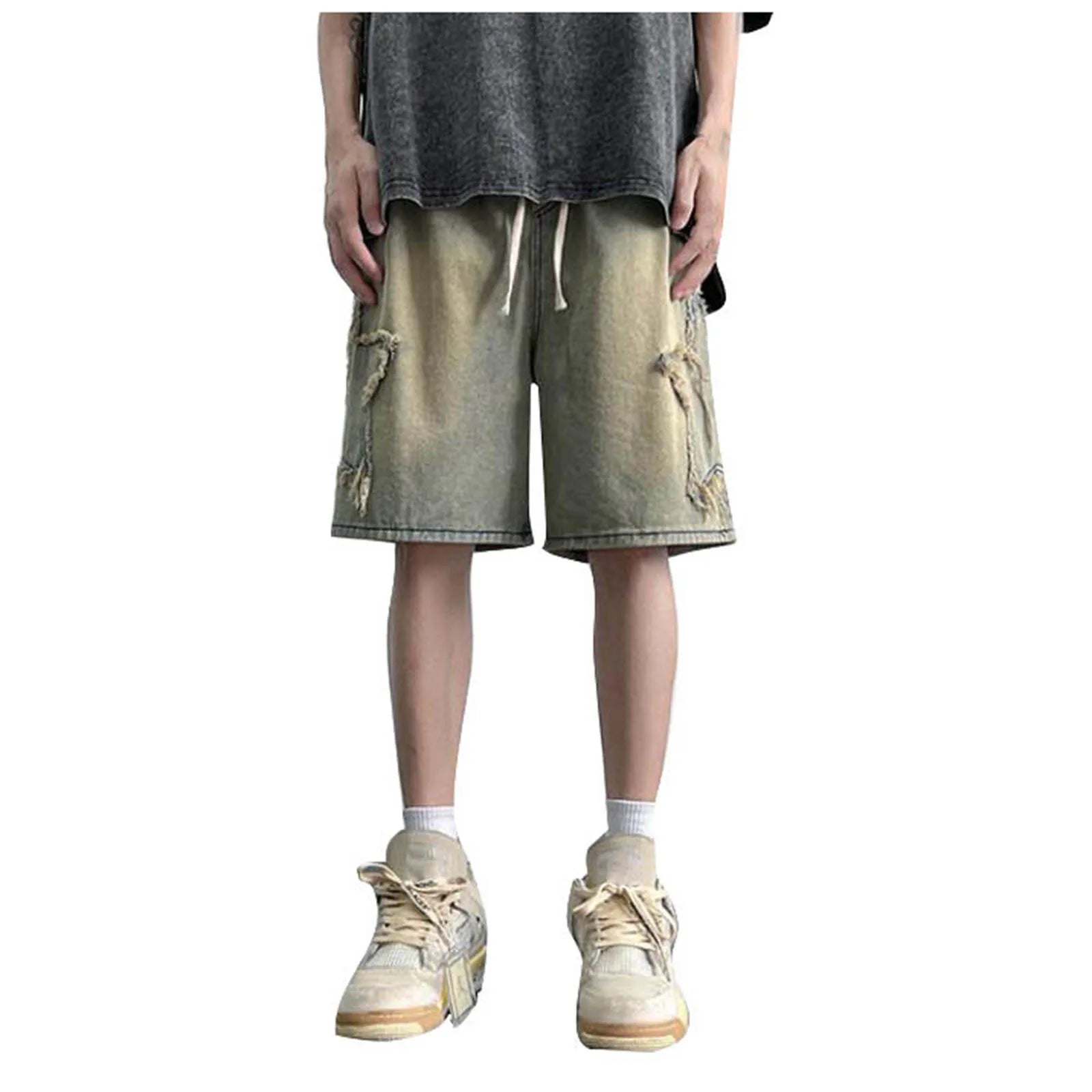 Light Wash Denim Shorts with Relaxed Straight Leg and Casual Streetwear Fit