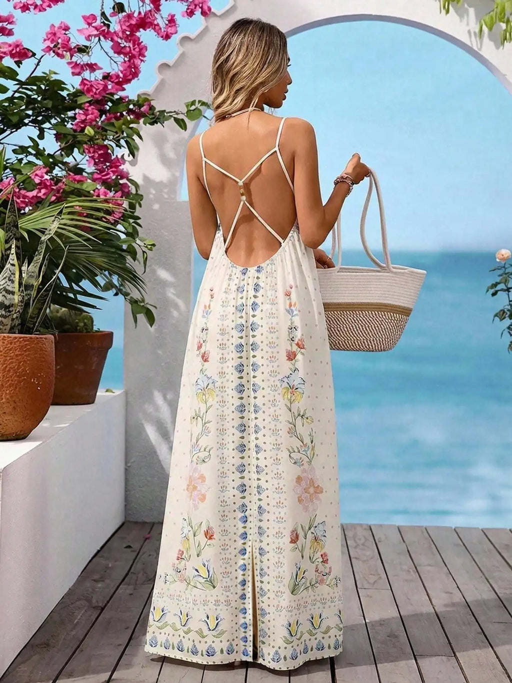 Cross Back Maxi Dress With Relaxed Silhouette And Soft Drape