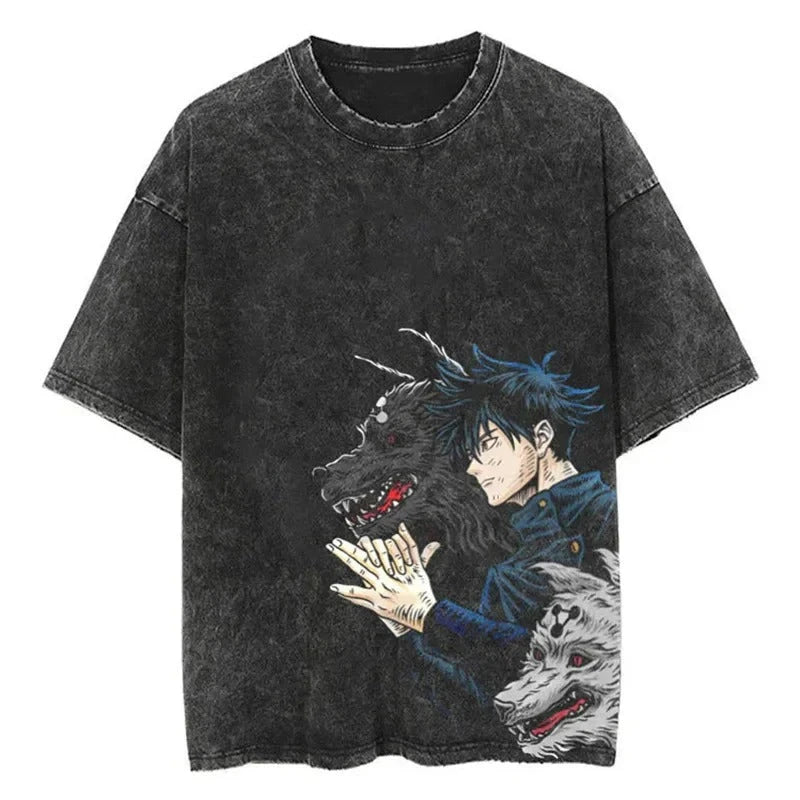Vintage Anime Titan Artwork Oversized Washed Cotton Streetwear Graphic T-Shirt