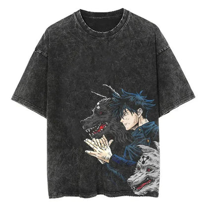 Vintage Anime Titan Artwork Oversized Washed Cotton Streetwear Graphic T-Shirt