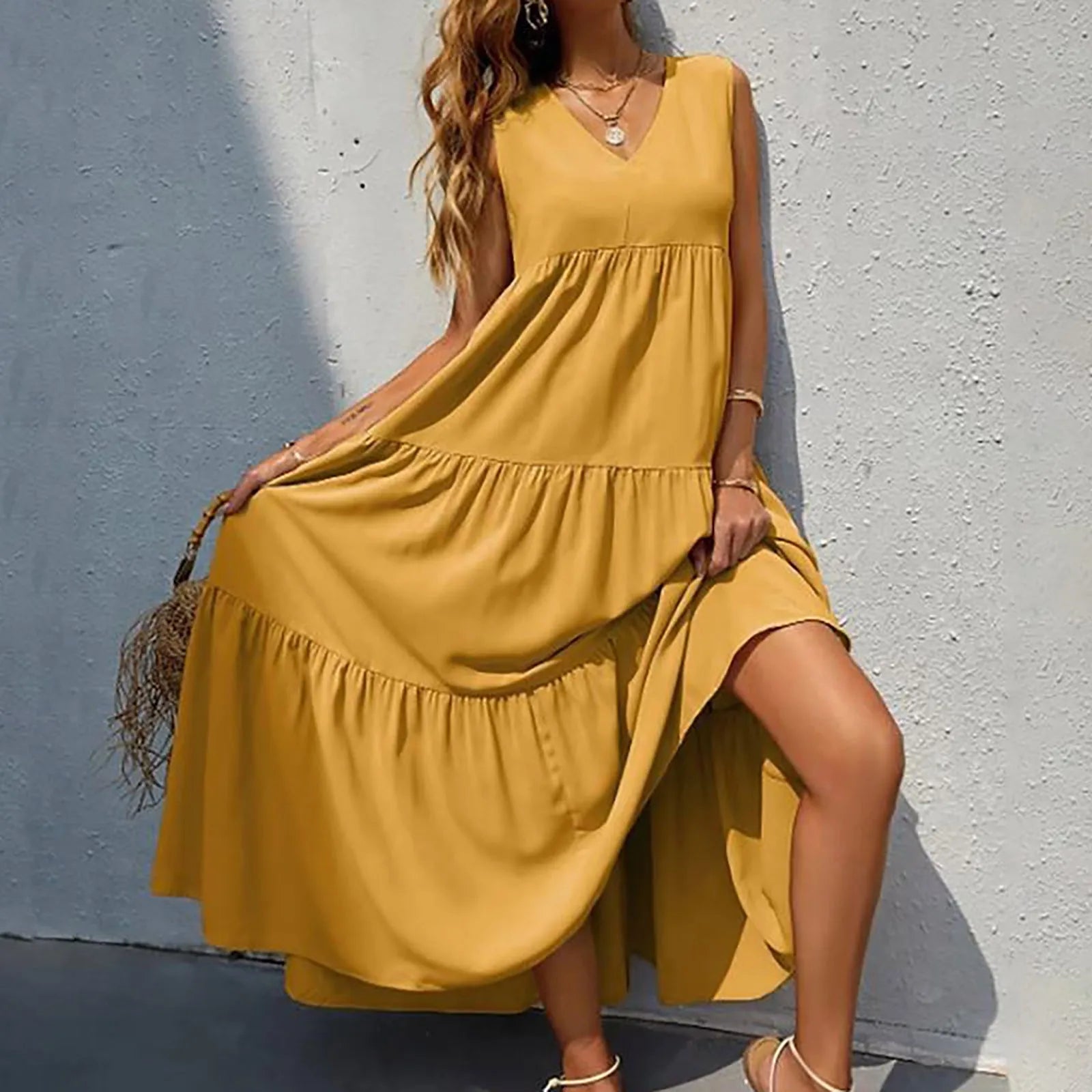 Flowing Tiered Maxi Dress With Relaxed Shape And Soft Movement