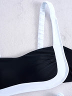Black and White Color-Blocked Bralette Bikini with High-Cut Silhouette