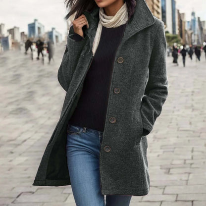 Women's Mid-Length Button Front Coat Relaxed Tailored Winter Casual Everyday Outerwear