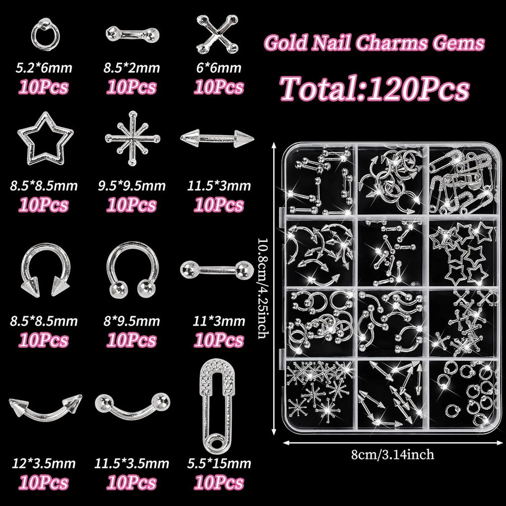 Gothic Cross and Mixed Metal Nail Art Charms Decoration Set