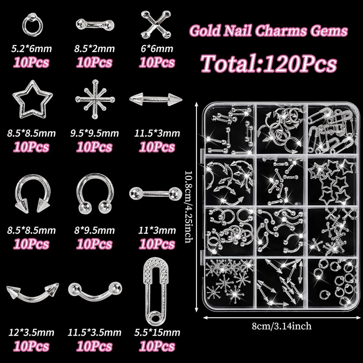 Gothic Cross and Mixed Metal Nail Art Charms Decoration Set