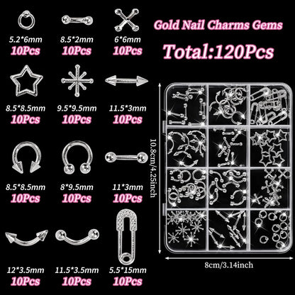 Gothic Cross and Mixed Metal Nail Art Charms Decoration Set