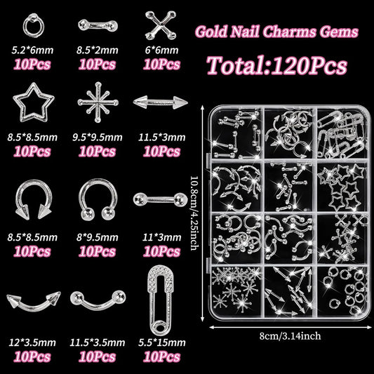 Gothic Cross and Mixed Metal Nail Art Charms Decoration Set