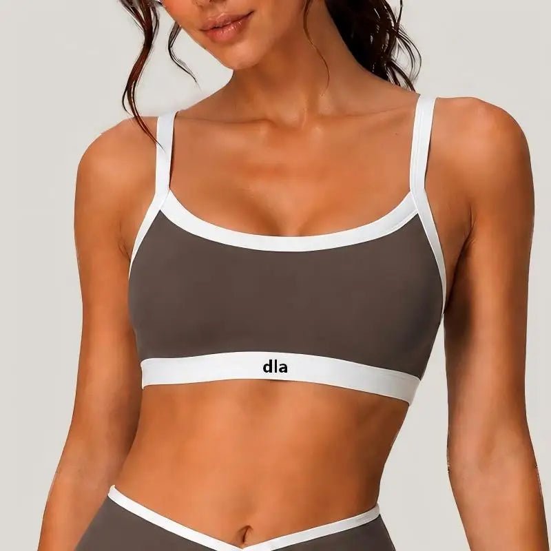 Black Contrast-Trim Scoop Neck Sports Bra with Athletic Underband