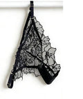 Embroidered Sheer Floral Lace Demi-Cup Bra and Matching Low-Rise Thong Set