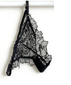 Embroidered Sheer Floral Lace Demi-Cup Bra and Matching Low-Rise Thong Set