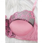 Contrast Floral Lace Balconette Push-Up Bra and Scalloped Thong Set