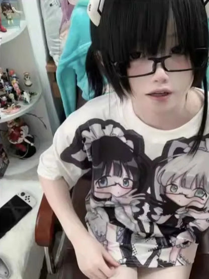 Gothic Maid Anime Graphic Oversized Soft Cotton Casual T-Shirt