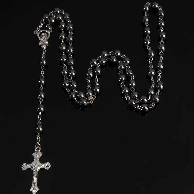 Beaded Cross Pendant Necklace Gothic Alternative Statement Jewelry Piece
