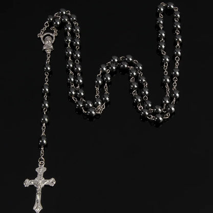 Beaded Cross Pendant Necklace Gothic Alternative Statement Jewelry Piece