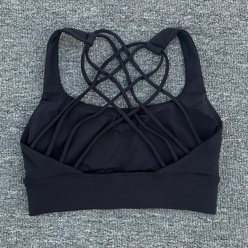 Cross-Back Sports Bra with Strappy Back Design for Running, Gym Training, Yoga and Active Workouts