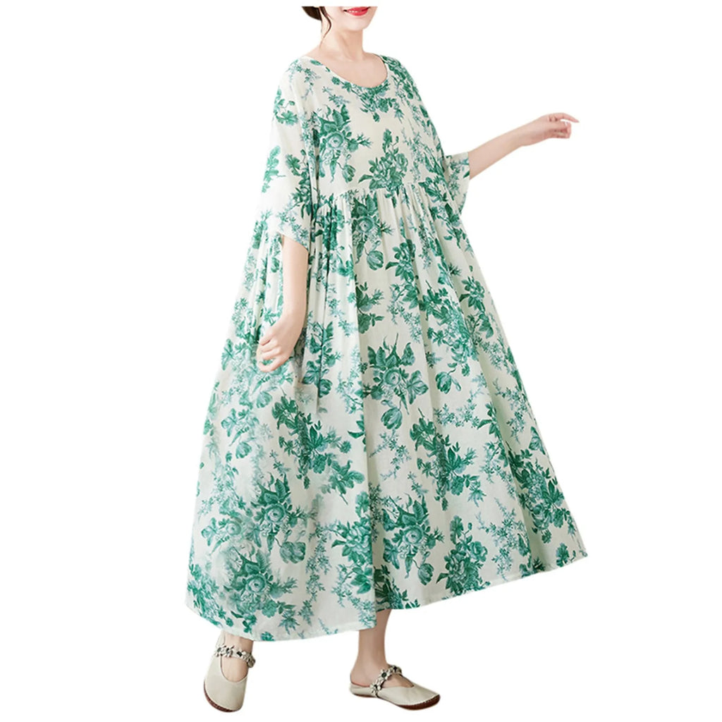 Boho Pleated Maxi Dress with Relaxed Silhouette for Everyday Styling