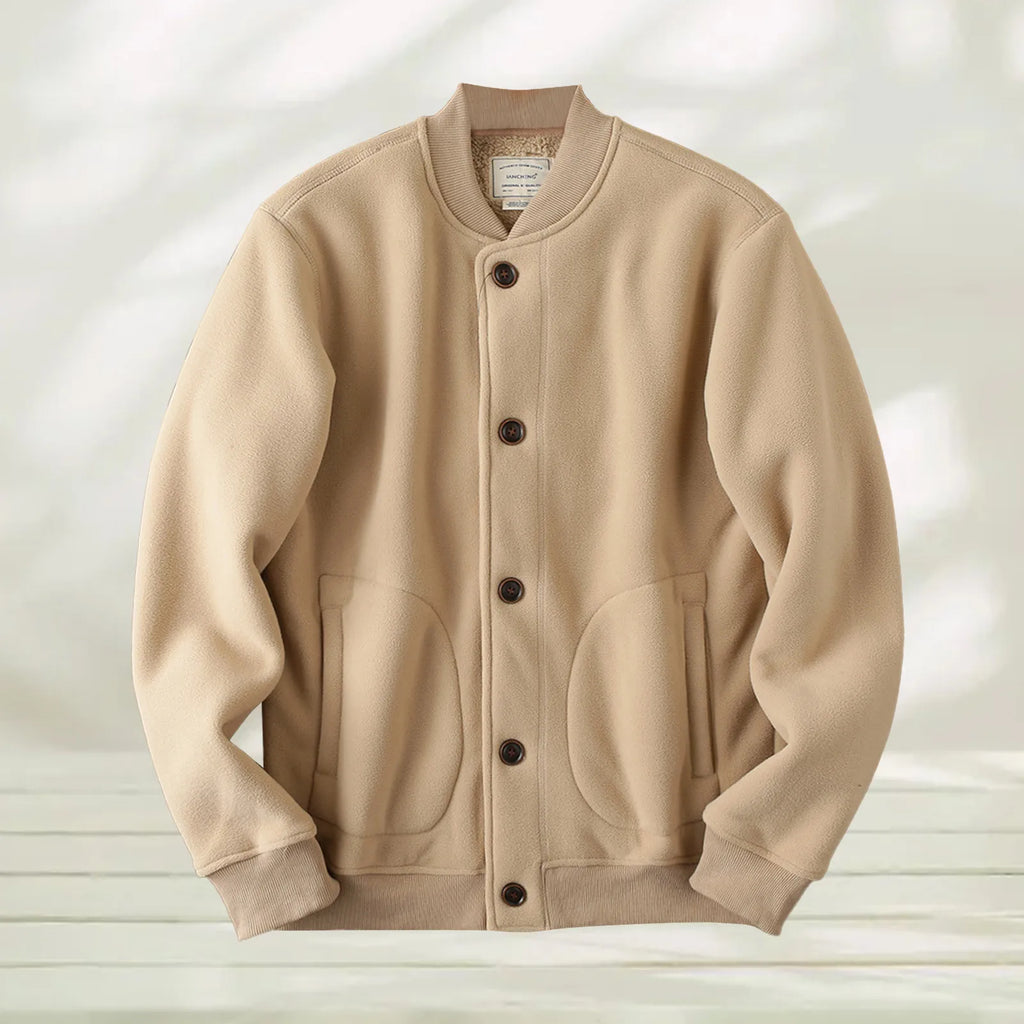 Men's Button Front Knit Bomber Jacket with Ribbed Trim for Contemporary Casual Streetwear