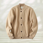 Men's Button Front Knit Bomber Jacket with Ribbed Trim for Contemporary Casual Streetwear