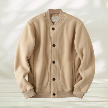 Men's Button Front Knit Bomber Jacket with Ribbed Trim for Contemporary Casual Streetwear