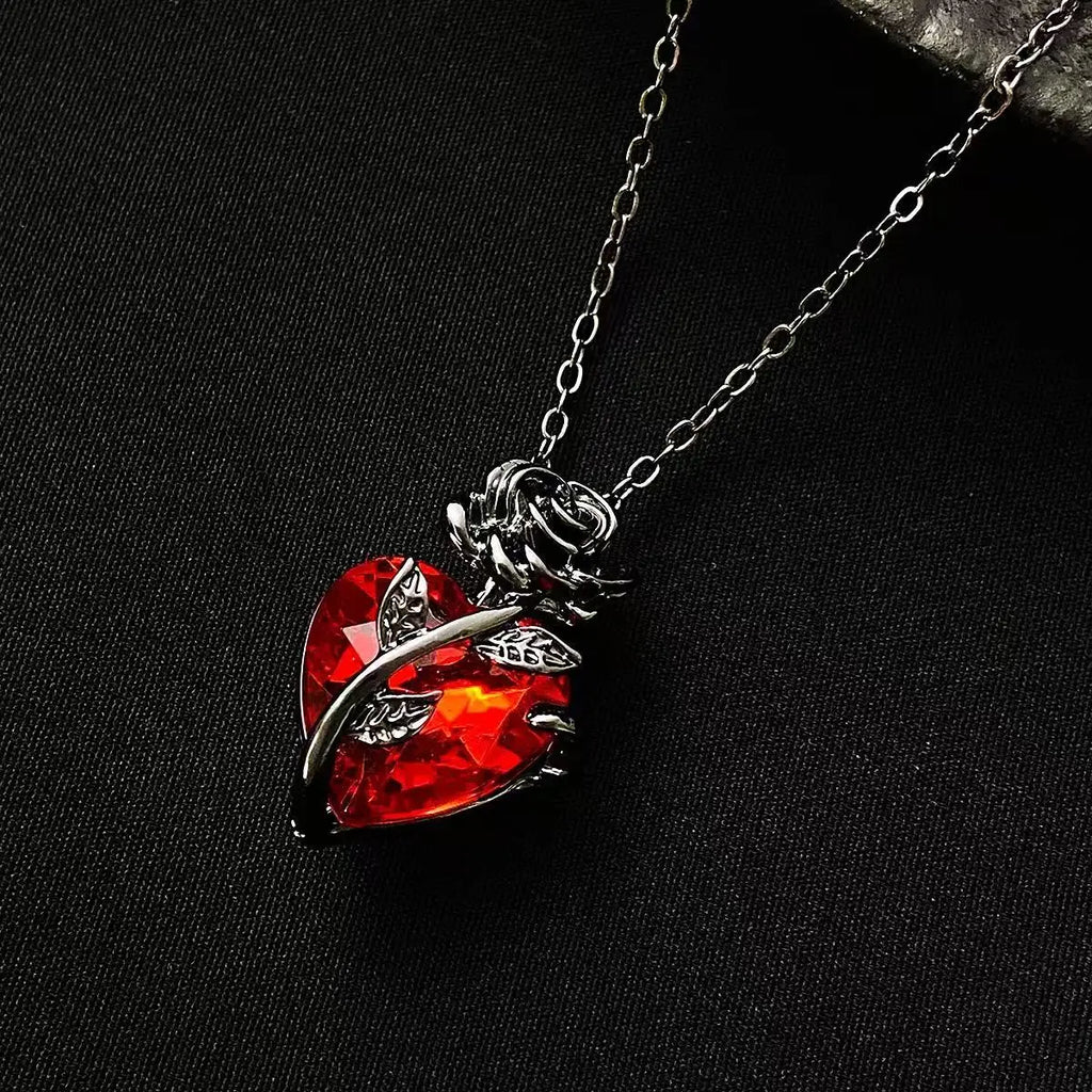 Rose Heart Pendant Necklace for Gothic Dark Romantic Fashion Styling