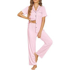 Button Front Lounge Top and Relaxed Pants Sleepwear Co-Ord Set