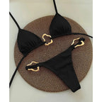 Rich Teal Triangle Bikini with Delicate Metallic Ring Details