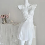 Delicate Blush Pink V-Neck Chemise with Intricate Sheer Lace Bodice