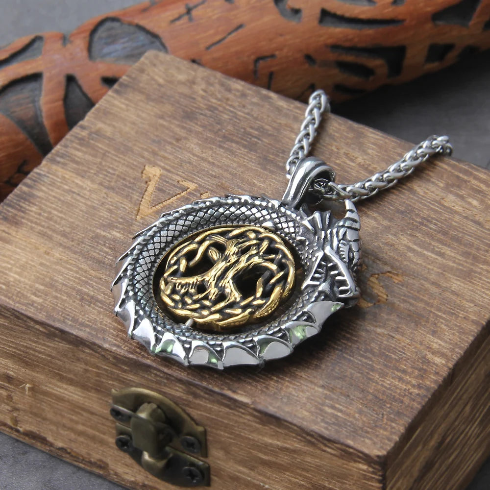 Ouroboros Tree Symbol Pendant Necklace with Mystical Alternative Statement Design