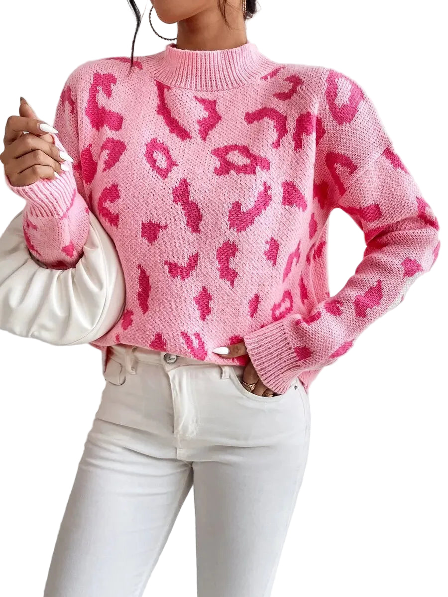 Women's Relaxed Fit Animal Pattern Knit Contemporary Sweater Pullover